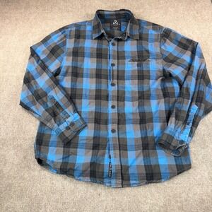 Alpine Design Mens Blue Grey Plaid Flannel Button Down Shirt Size M Pocket